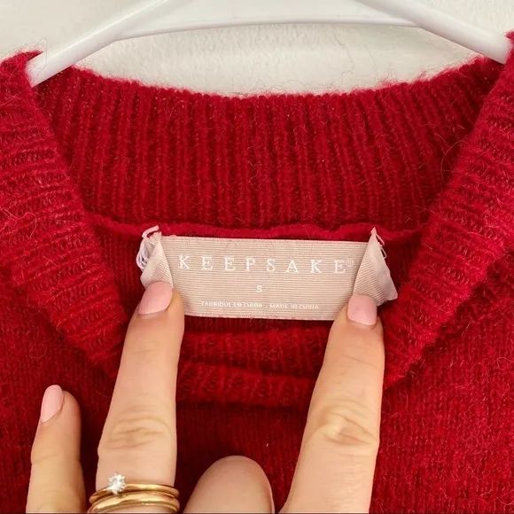 KEEPSAKE The Label Red Balloon Sleeve Mock Neck Wool Blend Sweater High Low