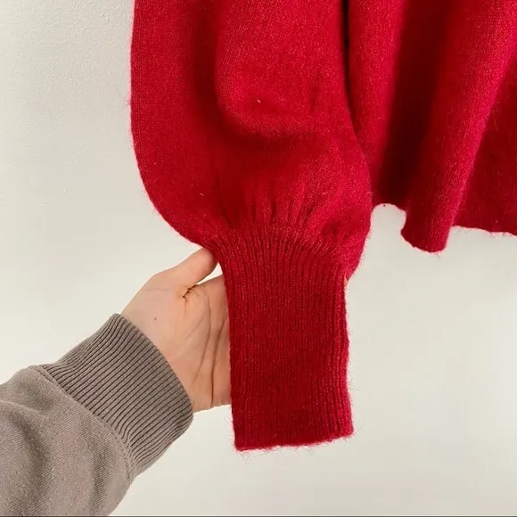 KEEPSAKE The Label Red Balloon Sleeve Mock Neck Wool Blend Sweater High Low