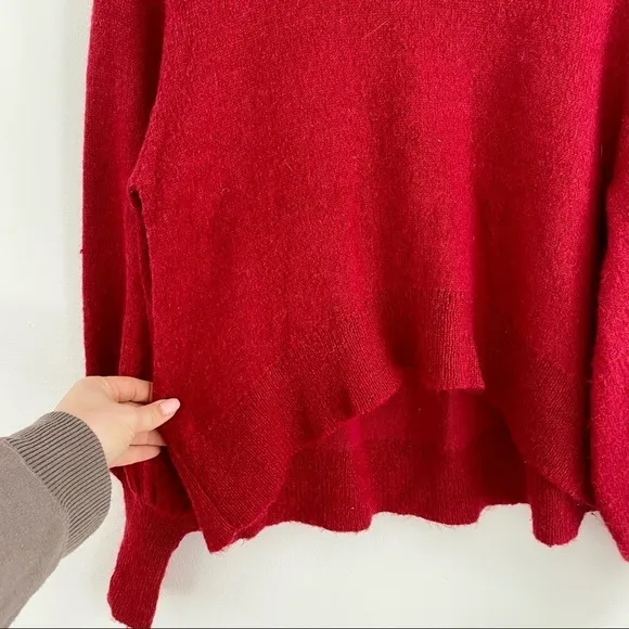 KEEPSAKE The Label Red Balloon Sleeve Mock Neck Wool Blend Sweater High Low