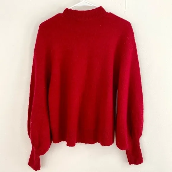 KEEPSAKE The Label Red Balloon Sleeve Mock Neck Wool Blend Sweater High Low