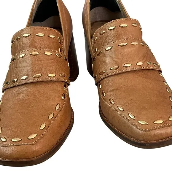 Kelsi Dagger Brooklyn Involve Loafer 9.5 Slip On Chunky Heel Studded Accent Tan