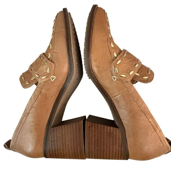 Kelsi Dagger Brooklyn Involve Loafer 9.5 Slip On Chunky Heel Studded Accent Tan