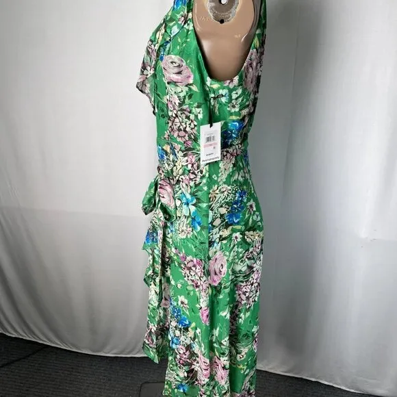 Kensie Women's Floral Wrap Dress Green Size 10 – Sleeveless V-Neck Knee-Length