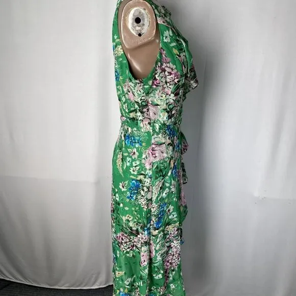 Kensie Women's Floral Wrap Dress Green Size 10 – Sleeveless V-Neck Knee-Length