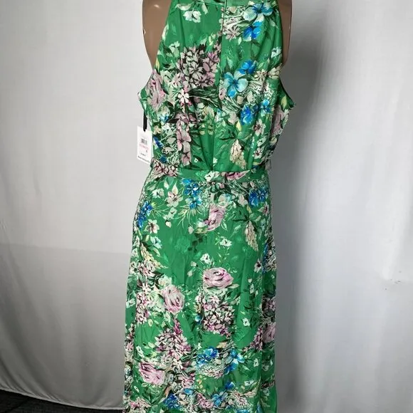 Kensie Women's Floral Wrap Dress Green Size 10 – Sleeveless V-Neck Knee-Length