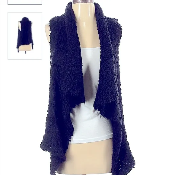 🖤Kensie’s Women’s Black Super Soft Faux Fur Bobble Vest Draped, Very Flattering