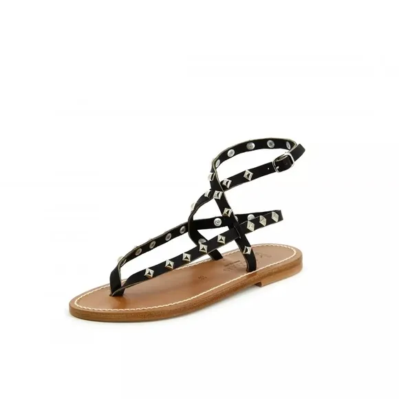 K.Jacques Deltapyr Studded Womens Sandals black Leather Shoes