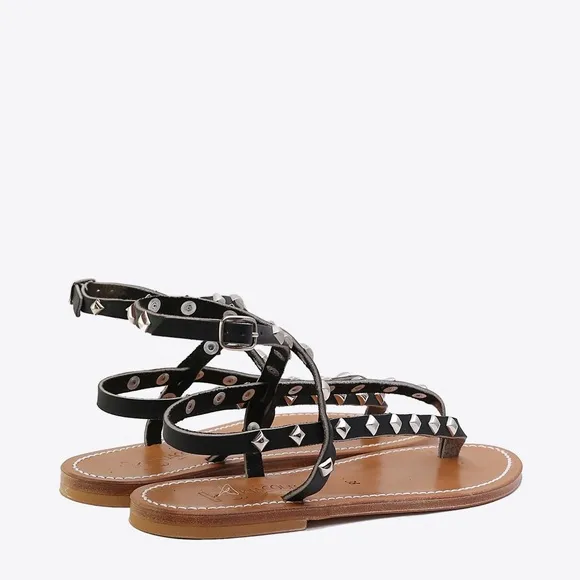 K.Jacques Deltapyr Studded Womens Sandals black Leather Shoes