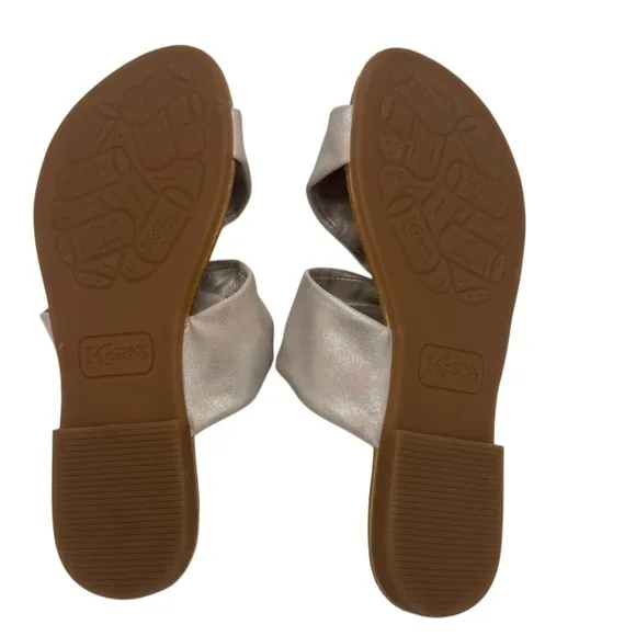 Kork-Ease Khela20 Silver Pink Metallic Flat Sandals with Twisted Strap