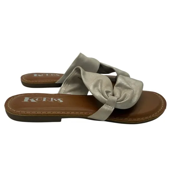 Kork-Ease Khela20 Silver Pink Metallic Flat Sandals with Twisted Strap