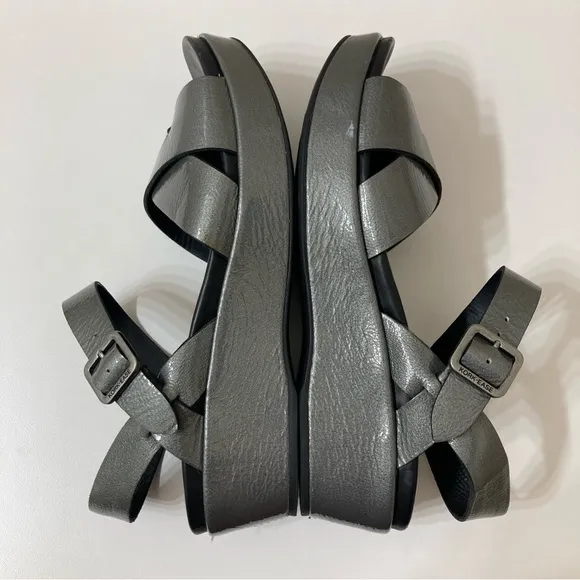 Kork-Ease Myrna 2.0 Metallic Gray Ankle Strap Platform Wedge Sandals 7 Summer