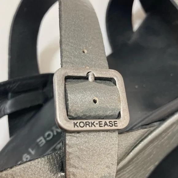 Kork-Ease Myrna 2.0 Metallic Gray Ankle Strap Platform Wedge Sandals 7 Summer