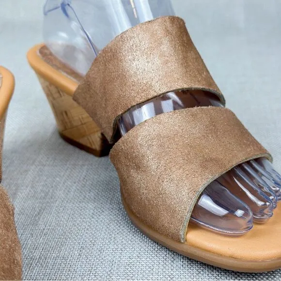 Korks By Kork-Ease Shimmer Tan Two Strap Leather Slide Sandals Size US 7M
