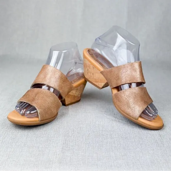 Korks By Kork-Ease Shimmer Tan Two Strap Leather Slide Sandals Size US 7M