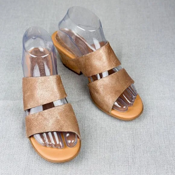 Korks By Kork-Ease Shimmer Tan Two Strap Leather Slide Sandals Size US 7M
