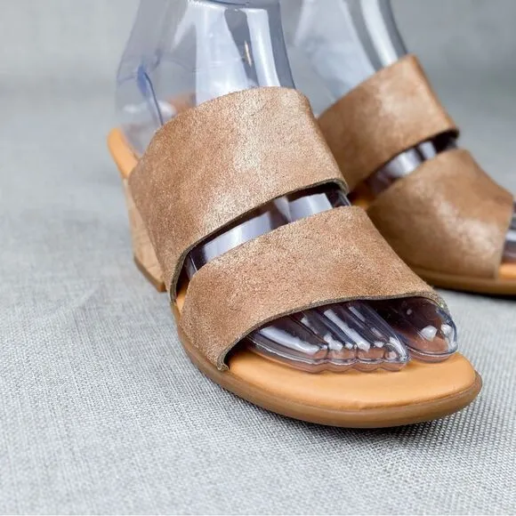 Korks By Kork-Ease Shimmer Tan Two Strap Leather Slide Sandals Size US 7M