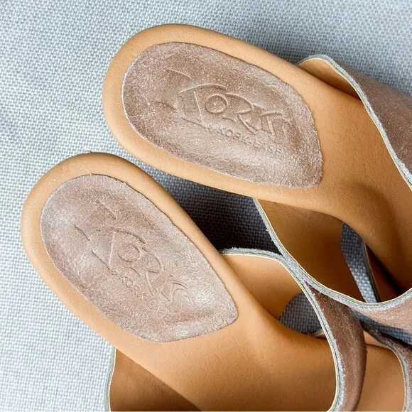 Korks By Kork-Ease Shimmer Tan Two Strap Leather Slide Sandals Size US 7M