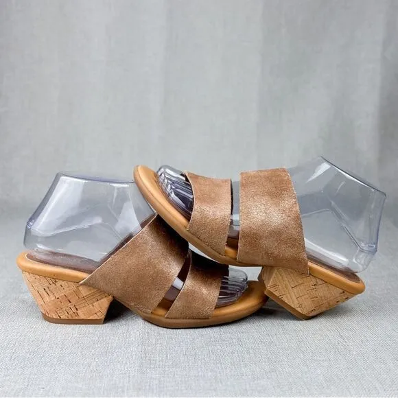 Korks By Kork-Ease Shimmer Tan Two Strap Leather Slide Sandals Size US 7M