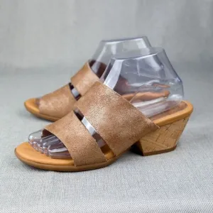 Korks By Kork-Ease Shimmer Tan Two Strap Leather Slide Sandals Size US 7M