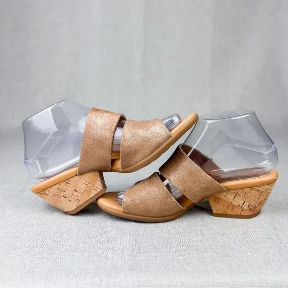 Korks By Kork-Ease Shimmer Tan Two Strap Leather Slide Sandals Size US 7M