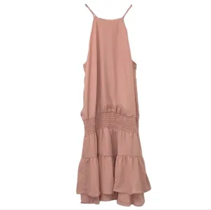 Krisa Revolve Halter Mini Dress Nude Mauve Smocked-Waist Tiered Size Small
