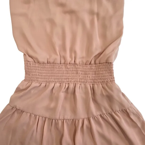 Krisa Revolve Halter Mini Dress Nude Mauve Smocked-Waist Tiered Size Small