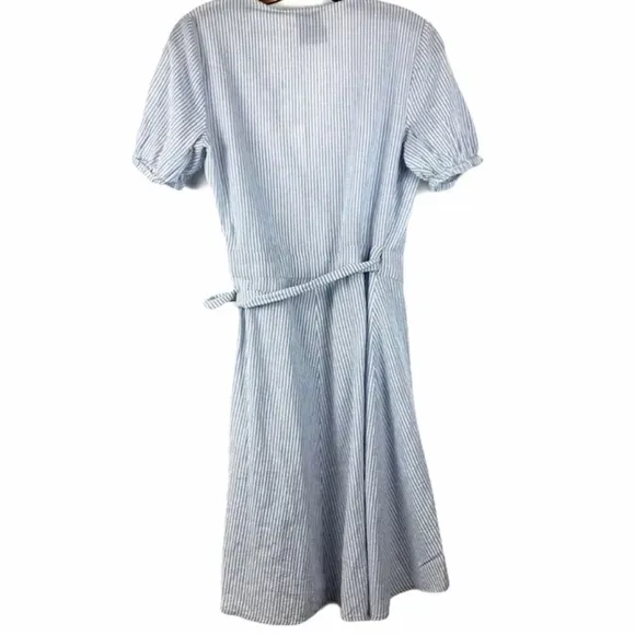 L’Academie Hi-Low Hem Blue White Nautical Striped Short Sleeve Wrap Mini Dress M