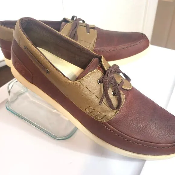 Lacoste size 12  Mens leather loafers two tone  B4  Top A