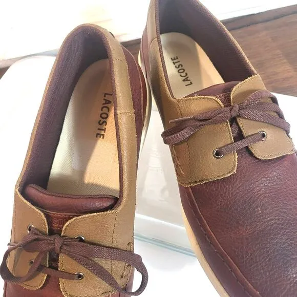 Lacoste size 12  Mens leather loafers two tone  B4  Top A