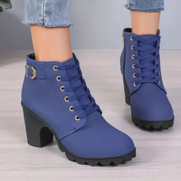 Ladies chunky heel combat boots sz 8.5