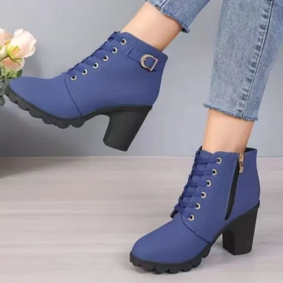 Ladies chunky heel combat boots sz 8.5