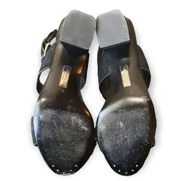LAFAYETTE 148 NY Black Suede Heeled Sandals Ankle Strap Classic Chic Size 9