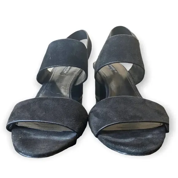 LAFAYETTE 148 NY Black Suede Heeled Sandals Ankle Strap Classic Chic Size 9