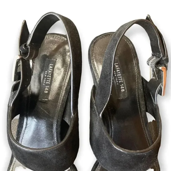 LAFAYETTE 148 NY Black Suede Heeled Sandals Ankle Strap Classic Chic Size 9