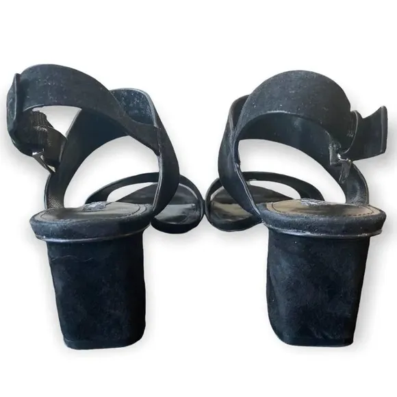 LAFAYETTE 148 NY Black Suede Heeled Sandals Ankle Strap Classic Chic Size 9