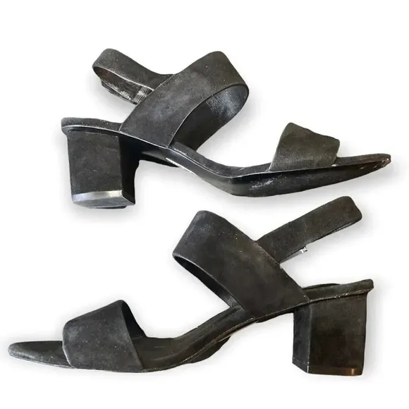 LAFAYETTE 148 NY Black Suede Heeled Sandals Ankle Strap Classic Chic Size 9
