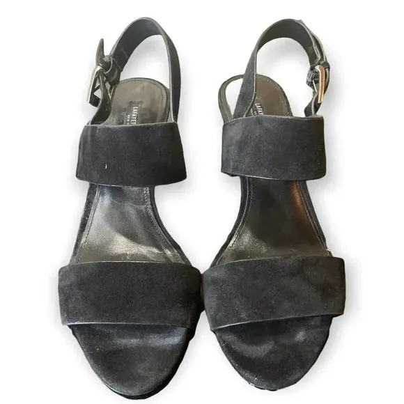 LAFAYETTE 148 NY Black Suede Heeled Sandals Ankle Strap Classic Chic Size 9