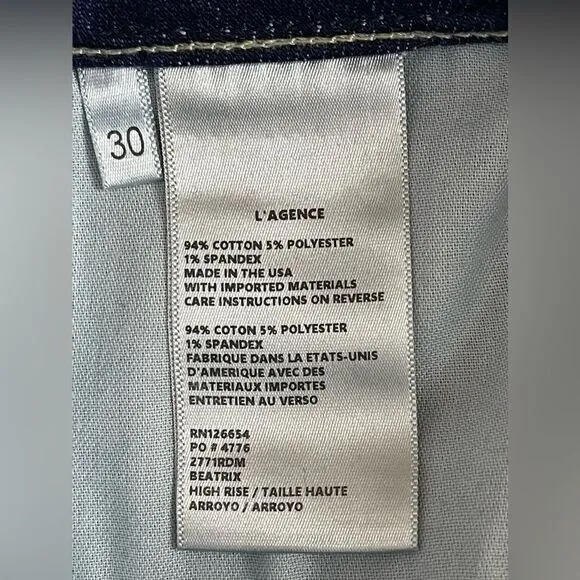 L'Agence jeans Beatrix High Rise Baby Boot with Slit Blue Jeans - 30. NWT
