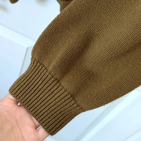 Lands' End 80's Vintage Classic Cotton Knit V-neck Sweater Olive Green Large