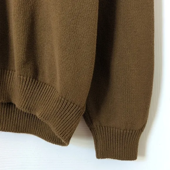 Lands' End 80's Vintage Classic Cotton Knit V-neck Sweater Olive Green Large