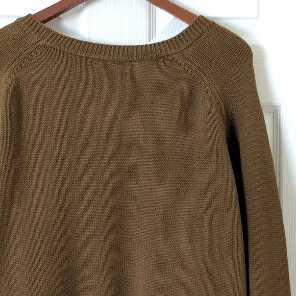 Lands' End 80's Vintage Classic Cotton Knit V-neck Sweater Olive Green Large