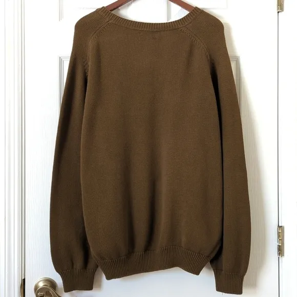 Lands' End 80's Vintage Classic Cotton Knit V-neck Sweater Olive Green Large