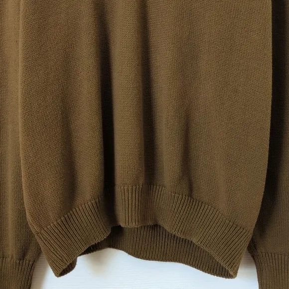 Lands' End 80's Vintage Classic Cotton Knit V-neck Sweater Olive Green Large