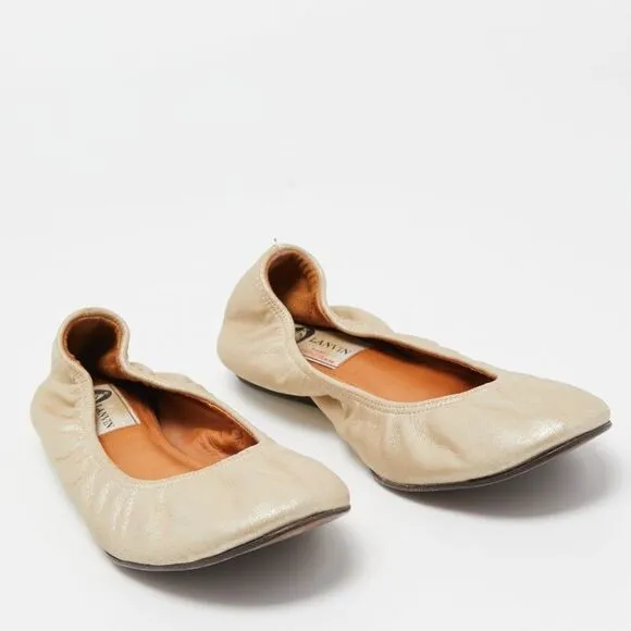 Lanvin Metallic Leather Scrunch Ballet Flats Size 37.5