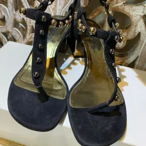 Lanvin black suede saddles golden heel 38