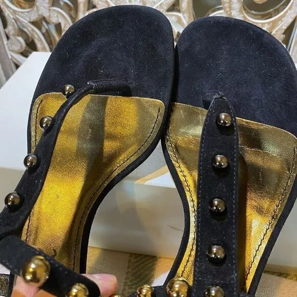 Lanvin black suede saddles golden heel 38