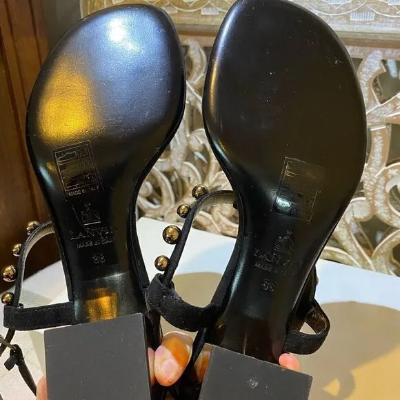 Lanvin black suede saddles golden heel 38