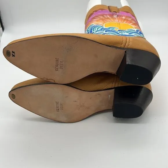 Laredo Hippie Sunshine Surf Cali Cool Cowboy Boots Hand Painted 7.5