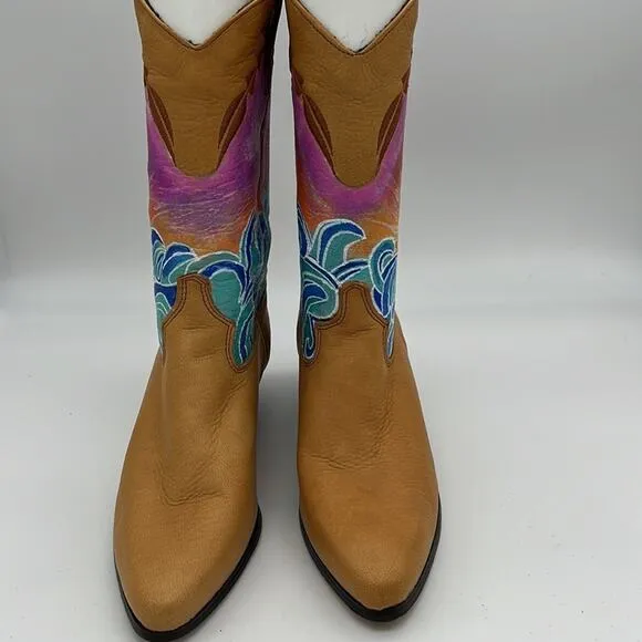 Laredo Hippie Sunshine Surf Cali Cool Cowboy Boots Hand Painted 7.5