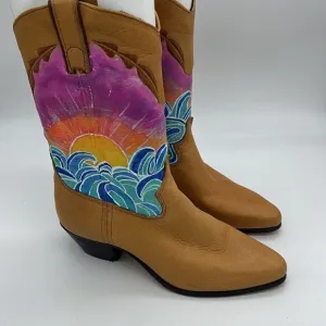 Laredo Hippie Sunshine Surf Cali Cool Cowboy Boots Hand Painted 7.5